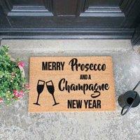 Artsy Doormats Merry Prosecco And Champange New Year, Brown