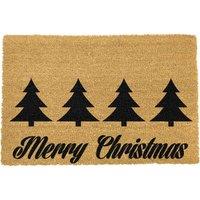 Artsy Doormats Christmas Trees With Merry Christmas Greeting Doormat, Brown