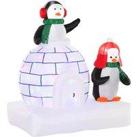 Bon Noel 1.5M Christmas Inflatable Two Penguins with Ice House For Garden, White