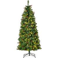 HOMCOM 5Ft Prelit Pencil Christmas Tree with Led Light Berry Xmas Decoration, Green