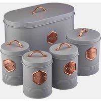 Cooks Professional Set of 5 Piece Tin Containers Grey/Copper, Grey