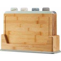 Cooks Professional Set of 4 Bamboo Chopping Boards w/ Stand, Multi