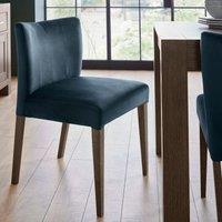 Bentley Designs Cannes Pair Of Dark Oak Low Back Upholstered Dining Chairs Dark Blue Velvet Fabric, Blue