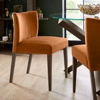 Bentley Designs Cannes Pair Of Dark Oak Low Back Upholstered Dining Chairs Harvest Pumpkin Velvet Fabric, Orange