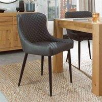 Bentley Designs Rize Pair Of Dark Grey Faux Leather Chairs With Black Legs, Grey