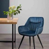 Bentley Designs Dalick Pair Of Petrol Blue Velvet Fabric Chairs With Black Legs, Blue