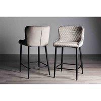 Bentley Designs Rize Pair Of Grey Velvet Fabric Bar Stools w/ Black Legs, Grey