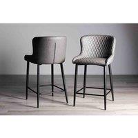 Bentley Designs Rize Pair Of Dark Grey Faux Leather Bar Stools With Black Legs, Grey