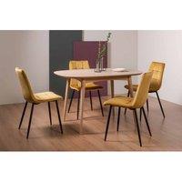 Bentley Designs Tuska Scandi Oak 4 Seater Dining Table & 4 Mondrian Mustard Velvet Fabric Chairs With Black Legs, Brown