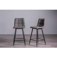 Bentley Designs Libra Pair Of Dark Grey Faux Leather Bar Stools With Black Legs, Brown