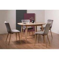 Bentley Designs Tuska Scandi Oak 4 Seater Dining Table & 4 Eriksen Grey Velvet Fabric Chairs With Grey Rustic Oak Effect Legs, Brown