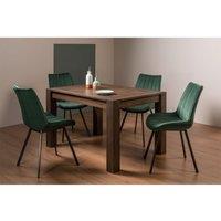 Bentley Designs Cannes Dark Oak 4-6 Seater Dining Table & 4 Fontana Green Velvet Fabric Chairs Black Legs, Brown