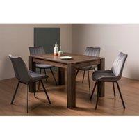 Bentley Designs Cannes Dark Oak 4-6 Seater Dining Table & 4 Fontana Grey Velvet Fabric Chairs Black Legs, Brown