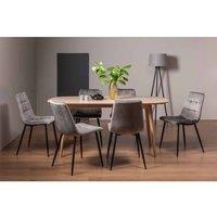 Bentley Designs Tuska Scandi Oak 6 Seater Dining Table & 6 Mondrian Grey Velvet Fabric Chairs With Black Legs, Brown