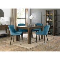 Bentley Designs Cannes Dark Oak 4-6 Seater Dining Table & 4 Cezanne Petrol Blue Velvet Fabric Chairs Black Legs, Brown