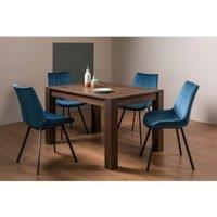 Bentley Designs Cannes Dark Oak 4-6 Seater Dining Table & 4 Fontana Blue Velvet Fabric Chairs Black Legs, Brown