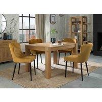 Bentley Designs Cannes Light Oak 4-6 Seater Dining Table & 4 Cezanne Mustard Velvet Fabric Chairs W/ Black Legs, Brown