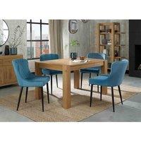 Bentley Designs Cannes Light Oak 4-6 Seater Dining Table & 4 Cezanne Petrol Blue Velvet Fabric Chairs W/ Black Legs, Brown