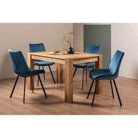 Bentley Designs Cannes Light Oak 4-6 Seater Dining Table & 4 Fontana Blue Velvet Fabric Chairs On Black Legs, Brown