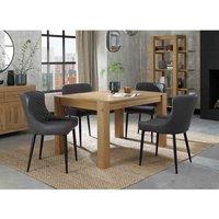Bentley Designs Cannes Light Oak 4-6 Seater Dining Table & 4 Cezanne Dark Grey Faux Leather Chairs With Black Legs, Brown