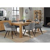 Bentley Designs Cannes Light Oak Large 6-8 Seater Dining Table & 6 Dali Grey Velvet Fabric Chairs With Black Legs, Brown