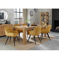 Bentley Designs Cannes Light Oak Large 6-8 Seater Dining Table & 6 Dali Mustard Velvet Fabric Chairs With Black Legs, Brown