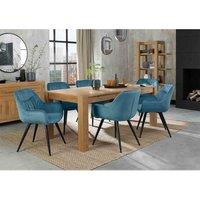 Bentley Designs Cannes Light Oak Large 6-8 Seater Dining Table & 6 Dali Petrol Blue Velvet Fabric Chairs With Black Legs, Brown