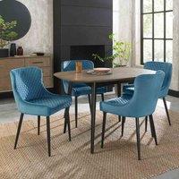 Tuxen Weathered Oak 4 Seat Dining Table & 4 Cezanne Petrol Blue Velvet Chairs