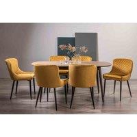 Bentley Designs Rhoka Weathered Oak 6-8 Seater Dining Table With Peppercorn Legs & 6 Cezanne Mustard Velvet Fabric Chairs With Black Legs, Brown