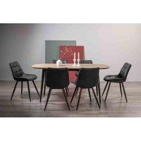 Bentley Designs Rhoka Weathered Oak 6 Seater Dining Table With Peppercorn Legs & 6 Seurat Dark Grey Faux Suede Fabric Chairs With Black Legs, Brown
