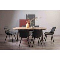 Bentley Designs Rhoka Weathered Oak 6-8 Seater Dining Table With Peppercorn Legs & 6 Seurat Dark Grey Faux Suede Fabric Chairs With Black Legs, Brown