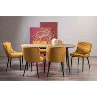 Bentley Designs Rhoka Weathered Oak 6 Seater Dining Table With Peppercorn Legs & 6 Cezanne Mustard Velvet Fabric Chairs With Black Legs, Brown