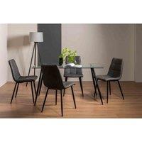 Bentley Designs Tini Clear Tempered Glass 6 Seater Dining Table & 4 Mondrian Dark Grey Faux Leather Chairs With Black Legs, Clear