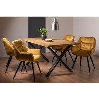 Bentley Designs Rimi Rustic Oak Effect Melamine 6 Seater Dining Table With X Leg & 4 Dali Mustard Velvet Fabric Chairs With Black Legs, Brown