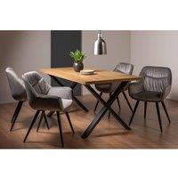 Bentley Designs Rimi Rustic Oak Effect Melamine 6 Seater Dining Table With X Leg & 4 Dali Grey Velvet Fabric Chairs With Black Legs, Brown