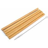 Haven Bamboo Drinking Straws With Cleaning Brush 100% Organic Material Pack Of 6, Brown