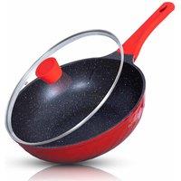 Intignis Wok With Lid - Non-stick Stainless Steel Base - Red