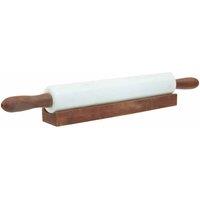 Interiors by PH Ziarat Marble Rolling Pin With Wooden Handles And Stand - White, White