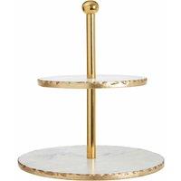 Interiors by PH Maison 2 Tier Cake Stand - White Marble With Gold Finish, Gold
