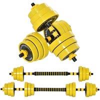 HOMCOM 20Kg Barbell & Dumbbell Set Fitness Exercise Home Gym Plate Bar Clamp Rod, Yellow