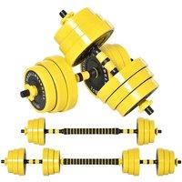 HOMCOM 25Kg Barbell & Dumbbell Set Fitness Exercise Home Gym Plate Bar Clamp Rod, Yellow