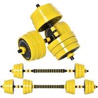 HOMCOM 30Kg Dumbbell & Barbell Adjustable Ergonomic Set Exercise In Home Gym, Yellow