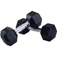 HOMCOM 2X10Kg Hexagonal Rubber Dumbbell Sets Ergo Weight Fitness Gym Workout Pair, Black