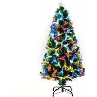 HOMCOM 4' Multicolour Artificial Fibre Optic Christmas Tree Metal Stand, Green