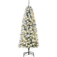 Bon Noel 5Ft Prelit Snow Flocked Christmas Tree with Light Xmas Decoration Green, Green