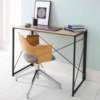 House of Home Folding/Collapsing Black Metal Frame Table With Rustic Oak Effect Table Top, Black