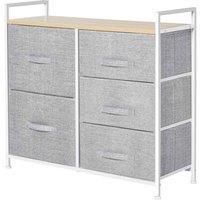 HOMCOM 5 Drawer Linen Basket Storage Unit Home Organisation With Shelf Handles, Grey