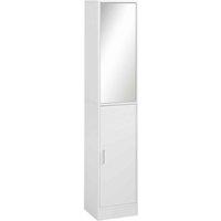 Kleankin Tall Mirrored Bathroom Cabinet Tallboy Unit With Adjustable Shelf - White, White