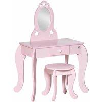 HOMCOM Kids Vanity Table & Stool Girls Dressing Set Make Up Desk With Mirror, Pink