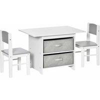 HOMCOM 3 Pcs Kids Table & Chairs Set Toddler Furniture With Storage Drawers White, White